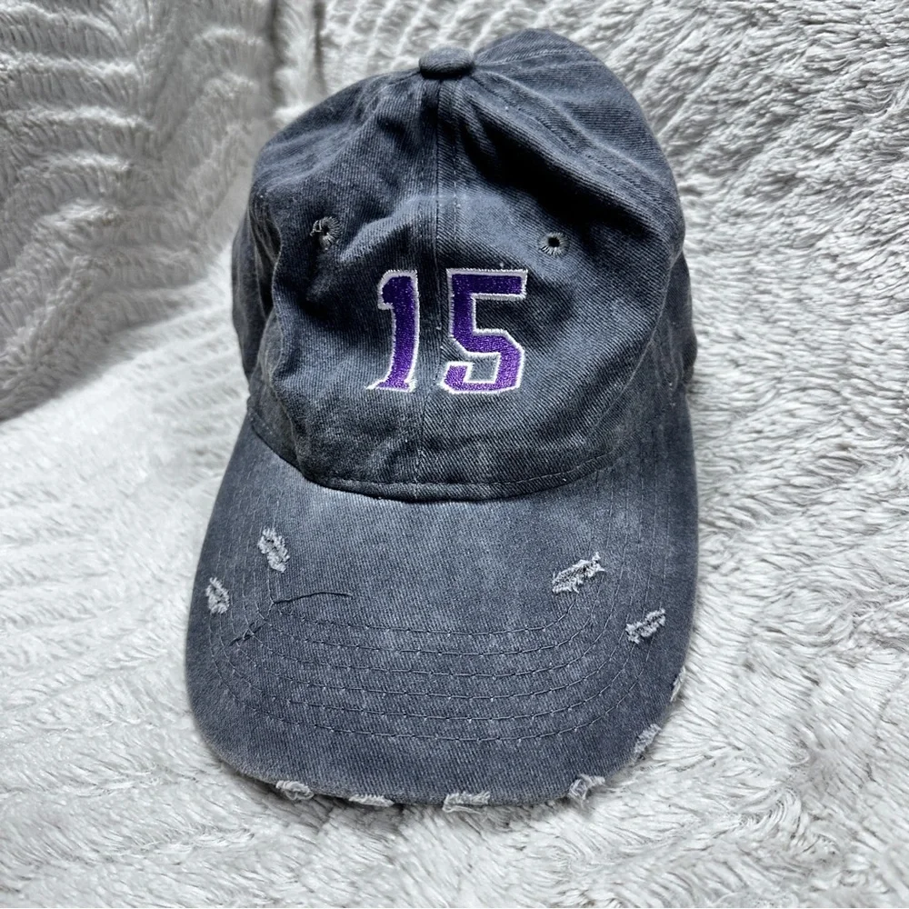 Womens' Gray #15 Cotton Distressed Adjustable Buckle Ball Cap